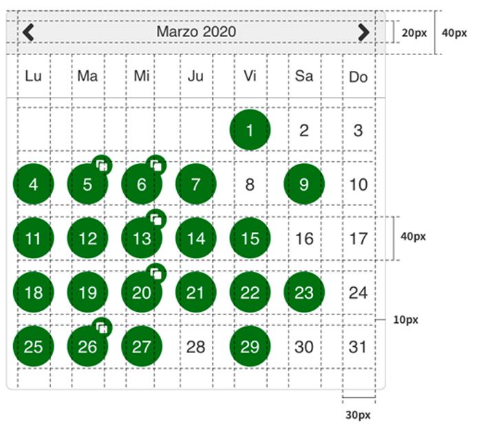 Medidas para calendario