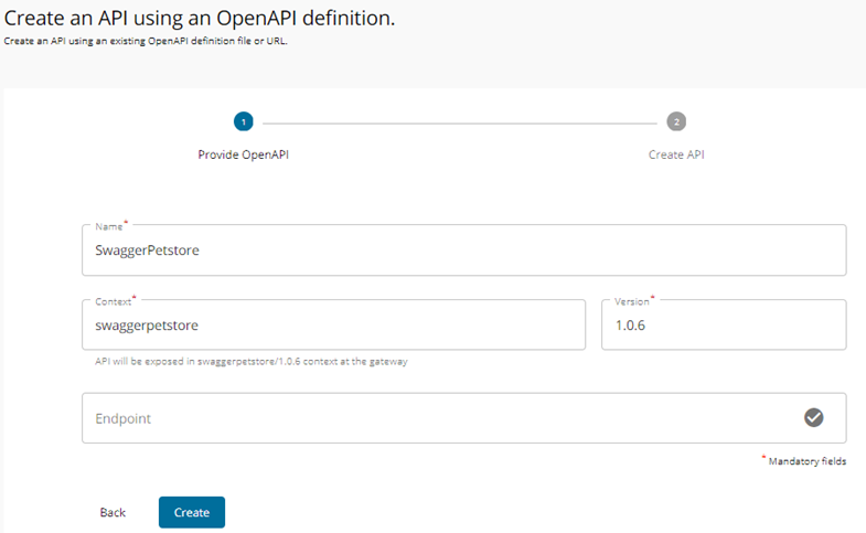 Creando API usando una definición OpenAPI