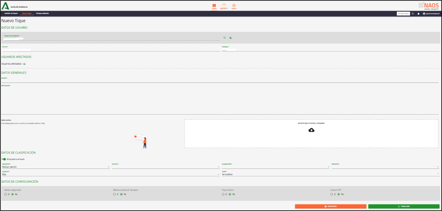 Creación tique NAOS