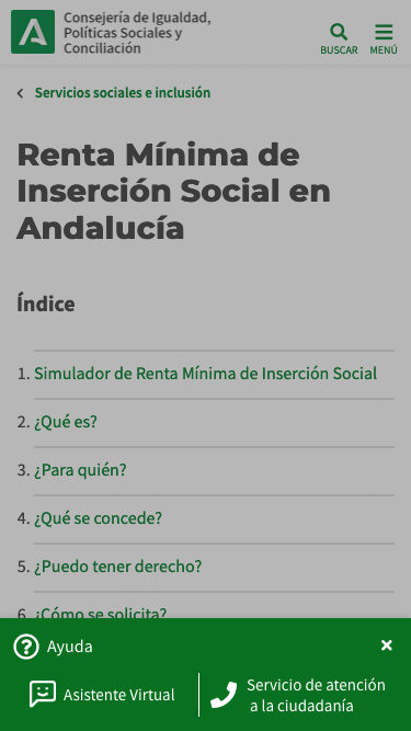 Despliegue del botón ayuda en versión móvil